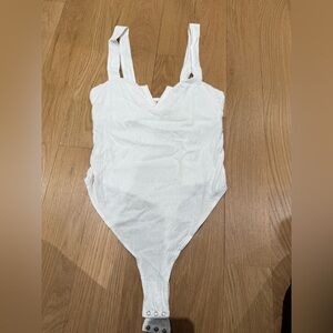 Free People Intimately White Cotton Thong Bodysuit, Size M